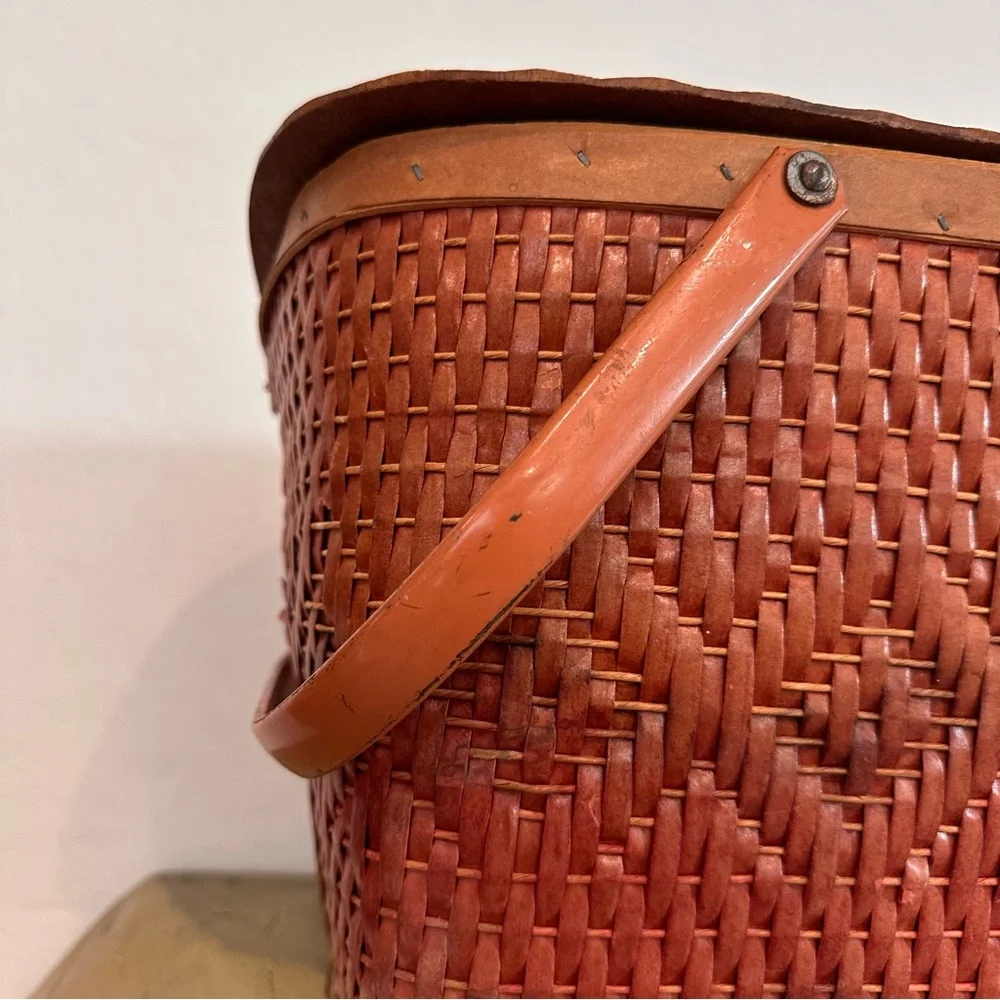 Vintage Redman picnic basket w/ metal handles-Woven Wicker Basket-shows use/age